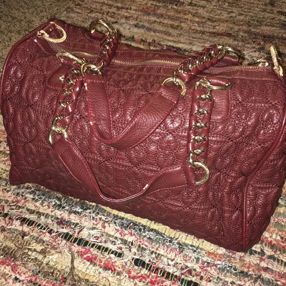 Anthropology Maroon Tufted Bag